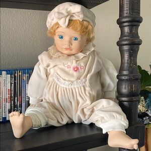 Charming Cream and White Doll with Ruffled Outfit